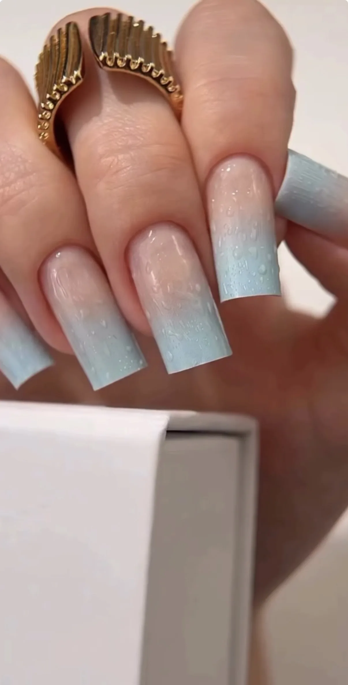 Blue ombre nail extensions
